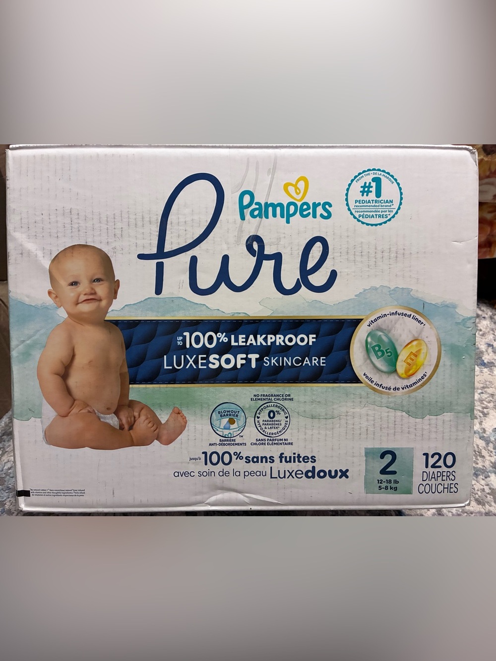 Pampers Pure LuxeSoft Skincare Diapers Size 2 (120 ct) OBO